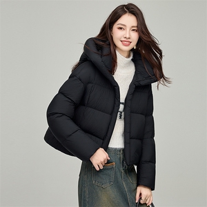 泡芙羽绒服女短款2024冬季新款宽松休闲90白鸭绒加厚黑色外套图片