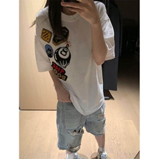 美式高街刺绣短袖T恤女2025夏季宽松情侣设计感半袖上衣ST560-P39，男装T恤，星座412-1