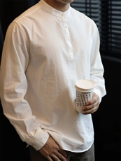 立领中式套头立领上衣体恤长袖秋衣W1021-P46，男装T恤，星座1012-1