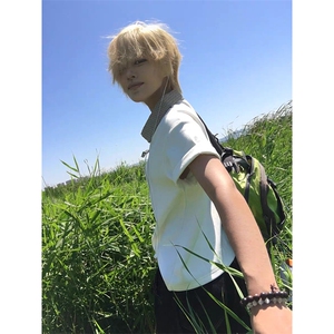得物抖音高品质二开 夏季美式潮牌假两件格子衬衫翻领高街短袖T恤图片