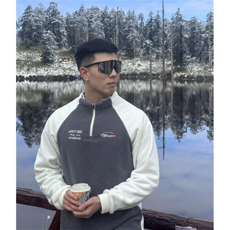 摇粒绒撞色长袖T恤男款秋冬半拉链卫衣健身运动内搭WB07,男装卫衣,星座1116A（原606A-3）