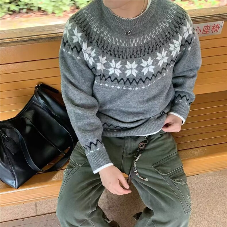 秋季新款复古费尔岛提花圆领针织衫男女情侣打底毛衣MY5827-P59,男装T恤,星座208-5