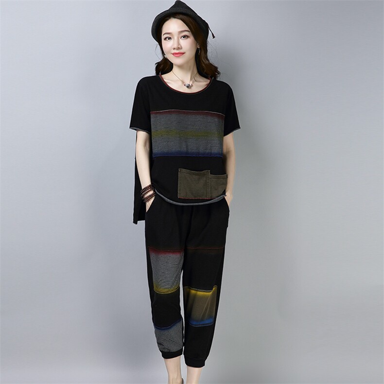 拼色气质潮流优雅时尚小脚裤九分裤2021年夏季套装/套裙，女装套装/套裙，独衣靓