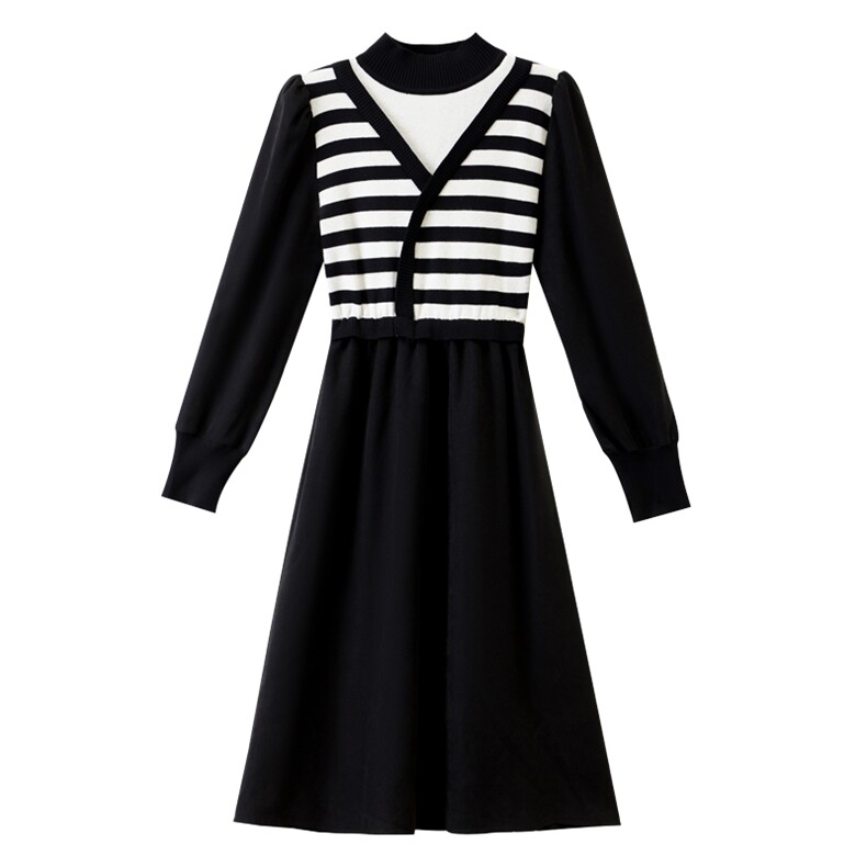 《现货新品》条纹针织灯芯绒两件套套裙,女装套装/套裙,魅丽静蓝