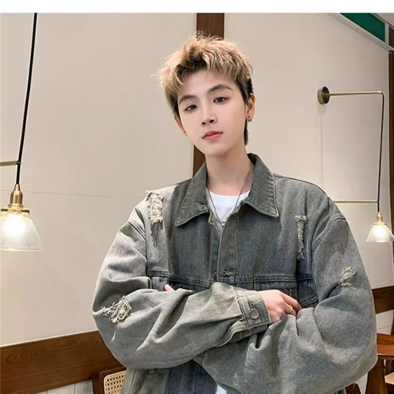 美式高级感水洗破洞牛仔外套男春秋褂子痞帅夹克潮牌休闲潮流衣服,男装工装外套,星座506A