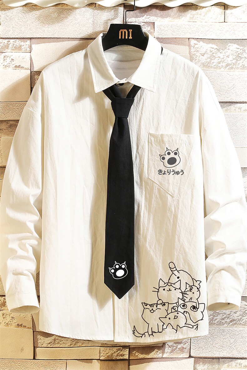 LC42107-P45痞帅领带长袖衬衫男士大码dk制服男jk衬衣男,男装衬衫,电商A040A