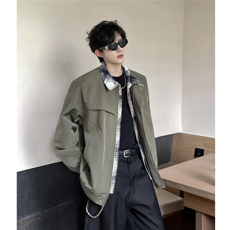 2026春季新款美式复古cleanfit格子拼接翻领夹克情侣外套TP79W362,男装夹克,电商A170