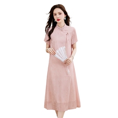 夏季年轻妈妈新款气质中式显瘦盘扣复古旗袍连衣裙洋气2026，女装连衣裙，倪叶myz