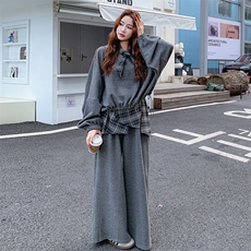 （新品）韩系格子拼接宽松卫衣阔腿裤套装F671-P165-K258，女装套装/套裙，2C255