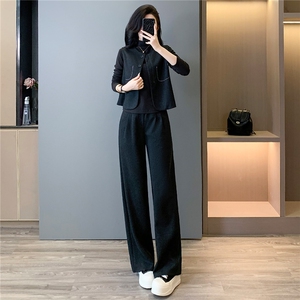 欧货时尚休闲运动套装女秋季马甲外套内搭深灰打底衫阔腿裤三件套图片