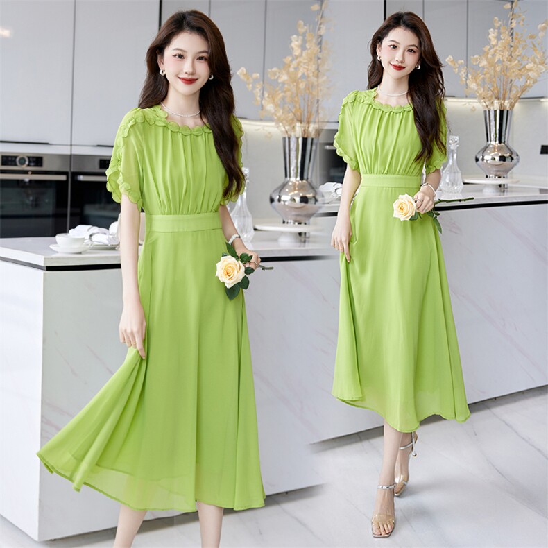 2024年夏季韩版立体剪花气质女神范通勤花边拼接修身连衣裙，女装连衣裙，卡杰菲