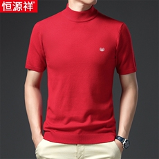 短袖毛衣男秋款中青年圆领版袖毛衣t恤针织打底衫修身毛线衣潮，男装针织衫/毛衣，钱塘6003（原4033）