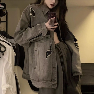 DJK8917-P75抖音质量破洞牛仔外套男女春秋季潮牌夹克潮-网图现货图片