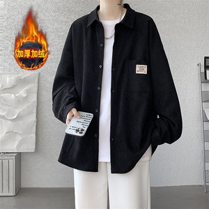 加绒衬衫男冬季新款港风宽松灯芯绒保暖长袖衬衣JR25-P48图片