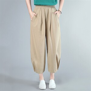 2021年夏季新款潮韩版松紧腰纯棉哈喽裤子女洋气减龄九分裤子图片