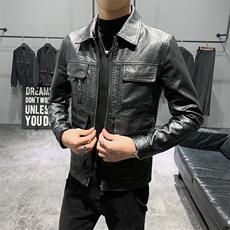 （店主风）秋季修身款皮衣男士翻领水洗夹克外套C301B-PY08，男装皮衣，电商C301B