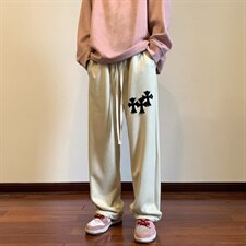 新款麂皮绒十字架皮刺绣高街休闲裤M-5XLXZ604-KP85-P55控68，男装休闲裤，星座604