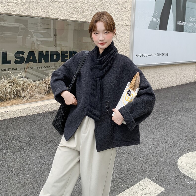 深灰色牛角扣双面羊绒大衣女2025秋冬新款高级感气质显瘦毛呢外套,女装毛呢外套,慧尚依恋