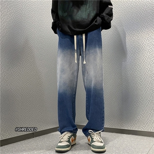 GENIOLAMODE美式风渐变直筒加绒牛仔裤男士秋季新款休闲宽松长裤图片