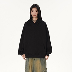 抖音得物高品质二开26春装美式高街无帽绳光板纯色连帽卫衣XS056，男装卫衣，电商A486
