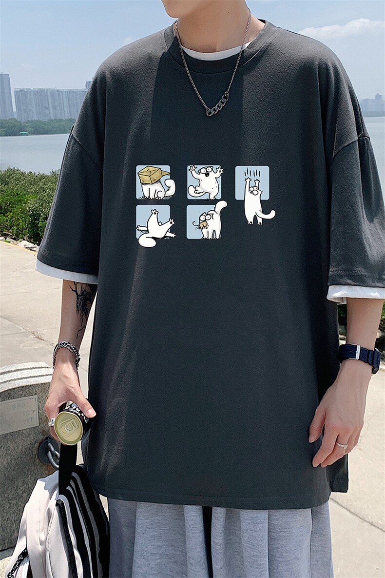 JT55097-P25假两件短袖t恤男大码胖子半袖体恤半截袖港风,男装T恤,电商A040