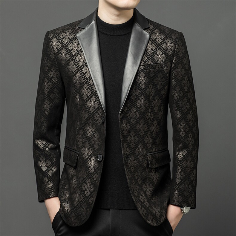 春秋款海宁真皮皮衣男绵羊皮印花西服商务休闲男装外套中年夹克，男装夹克，电商B360A（原721A）