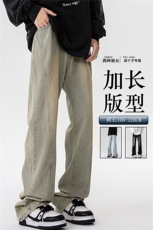 春季加长牛仔裤男高个子188cm110水洗复古渐变拼接裤子KZ014P63，男装牛仔裤，电商B312