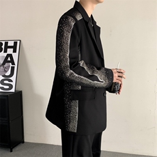 秋装垫肩重工烫钻西装外套男大码宽松韩版男装西服外套，男装西服，星座909