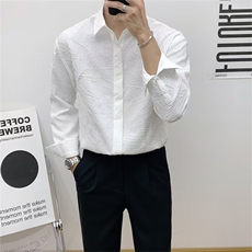 GS001P45现货肌理纹四季款长袖翻领白衬衫日系韩版宽松翻领衬衣，男装衬衫，星座1108-5