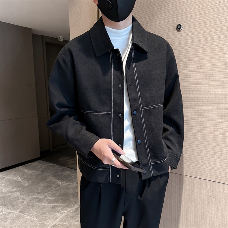 社会小伙高端呢子拼色宽松韩版外套大衣夹克男A236-JK8020-P130,男装夹克,电商A236