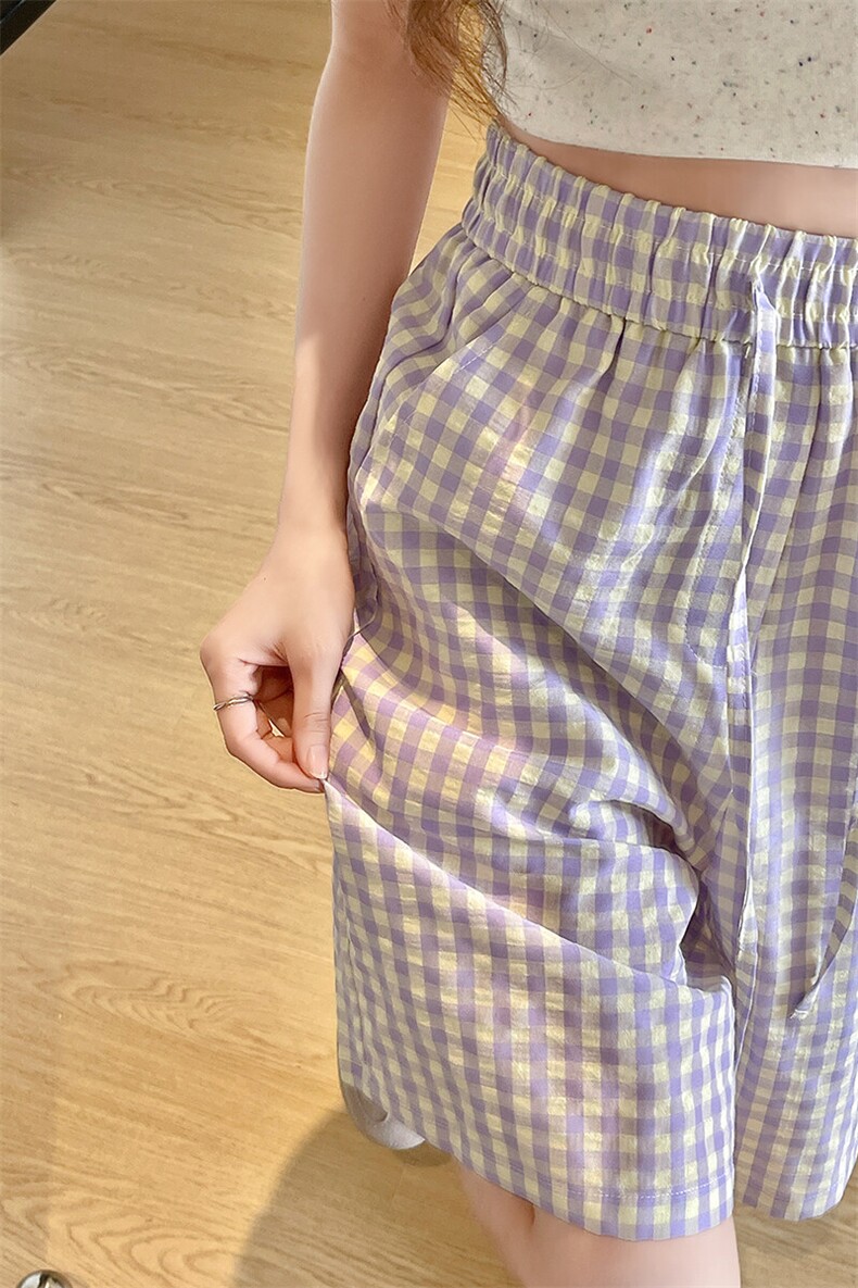8XL-M美式复古格子休闲五分裤夏季街头风宽松简约直筒短裤DK1538,男装休闲裤,电商D206-1