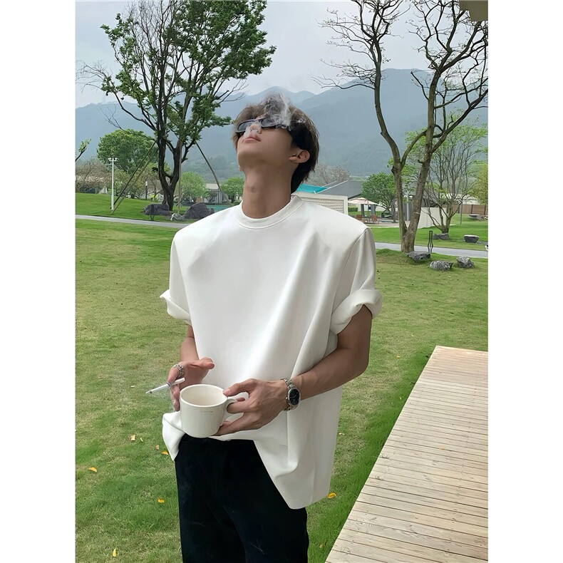 网图高品质260G圆领垫肩短袖T恤可二开有大码DJ901-P22黑,男装T恤,电商C310-1