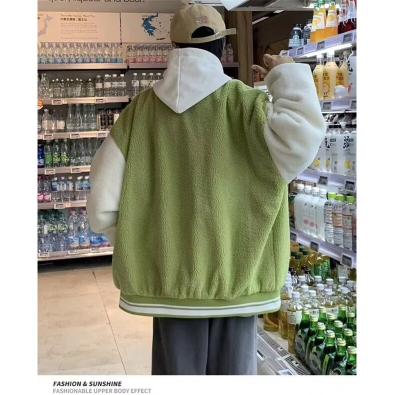 羊羔绒棉衣秋冬男生衣服保暖宽松棒球服个性绣花撞色棉服新款男装,男装棉衣,星座1013-1