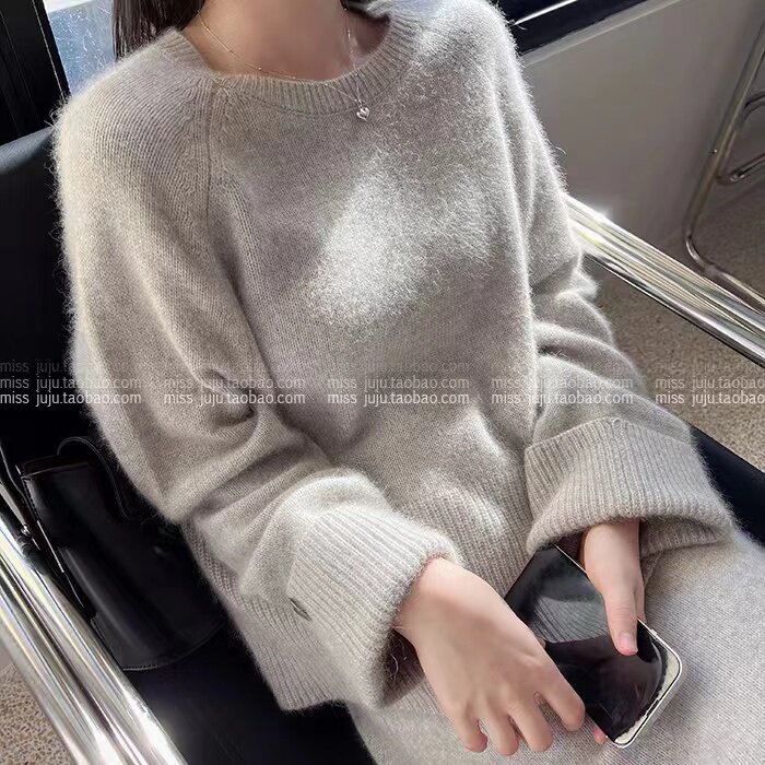 高级感灰色加厚毛衣女秋冬新款宽松韩版慵懒风针织衫上衣潮,针织衫/毛衣,半城羊绒