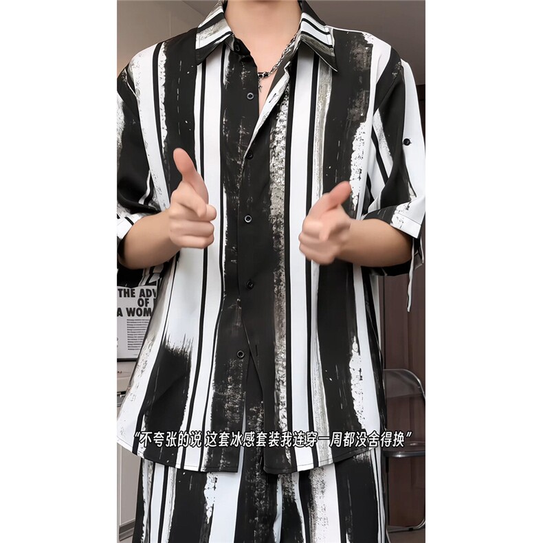 短袖衬衫男+短裤男套装男100%聚酯纤维M-5XL大码TZ78718P50控98,男装牛仔裤,星座226-1