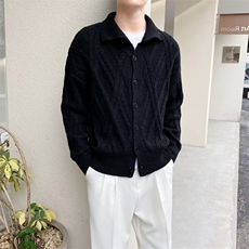 菱形格针织开衫男宽松立领冬季韩版情侣休闲百搭毛衣外套G07，男装针织衫/毛衣，星座1116A-2（原606A-1）