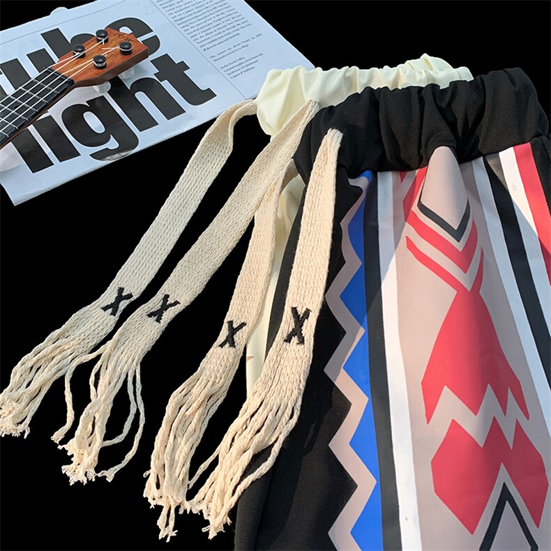 休闲裤男韩版潮流拼色松紧腰2025夏季ins宽松痞子五分裤K4441-P33图片