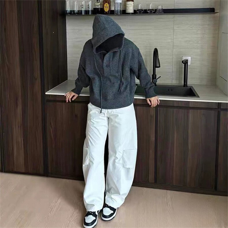 抖音得物保暖立领拉链针织外套秋冬宽松慵懒风纯色毛衣上衣AM047,男装针织衫/毛衣,电商A443