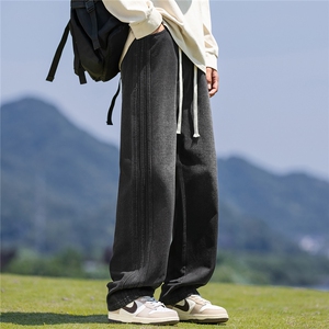 新款设计感潮流宽松条纹直筒裤数据款牛仔裤男长裤G153图片