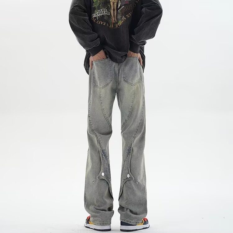 美式复古拉链牛仔裤男新款夏季休闲直筒裤子高街潮牌CA06-P53，男装牛仔裤，星座208-5