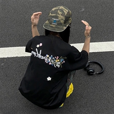 万针全刺绣工艺抖音得物高品质260克重磅纯棉双纱美式高街短袖T恤，男装T恤，电商A486