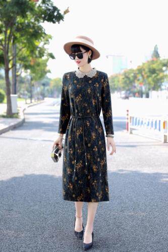 貂绒钻领气质连衣裙含羊毛，女装连衣裙，澳洛菲