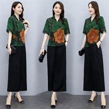 2021夏季新款简约优雅时尚气质复古文艺舒适两件套，女装套装/套裙，然然