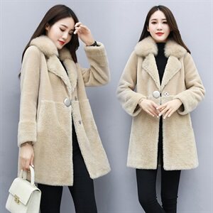 外套女中长款2021秋冬季新款颗粒带狐狸毛时尚大牌鹿皮绒全毛大衣