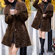 冬季气质女神美拉德豹纹进口金貂仿貂拼皮中长款高档仿皮草大衣潮，女装皮草，美拉德工厂直营店