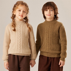 复古慵懒风麻花设计baby小山羊绒衫男女童针织宽松内搭打底衫毛衣，童装儿童羊绒衫，旭泰羊绒
