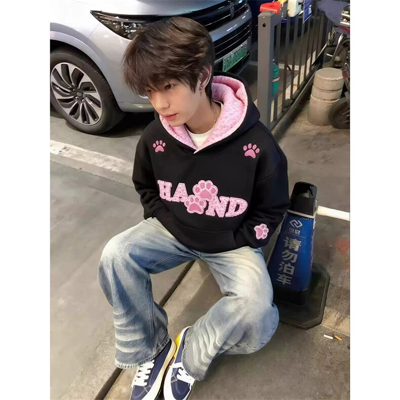 网图有货美式高街复古连帽刺绣撞色猫爪豹纹卫衣男女A1347-P58,男装卫衣,星座1505