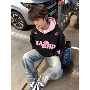网图有货 美式高街复古连帽刺绣撞色猫爪豹纹卫衣男女 A1347-P58图片