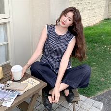 夏季阔腿裤无袖衫时尚两件套女，女装套装/套裙，秋水欣儿