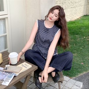 夏季阔腿裤无袖衫时尚两件套女图片